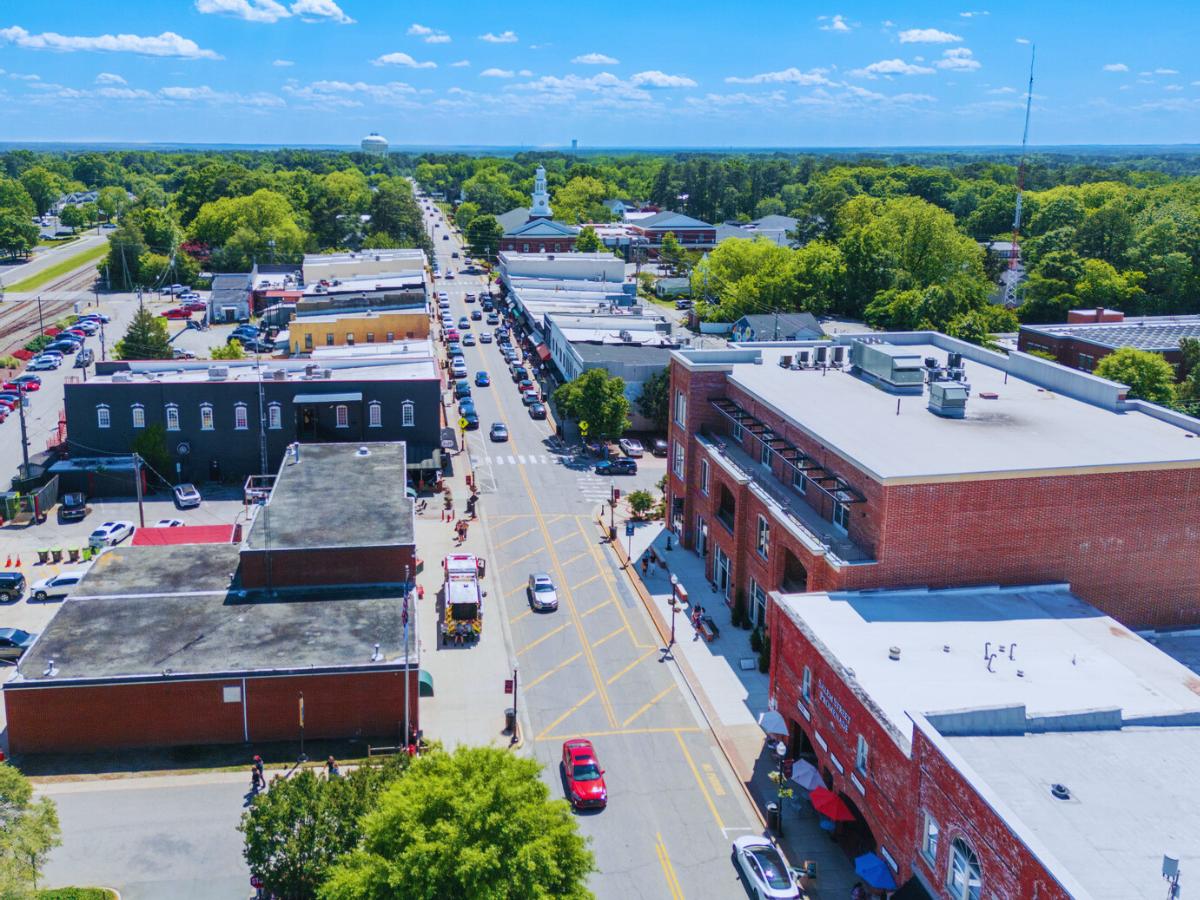 Arial view of downtown, Apex, NC